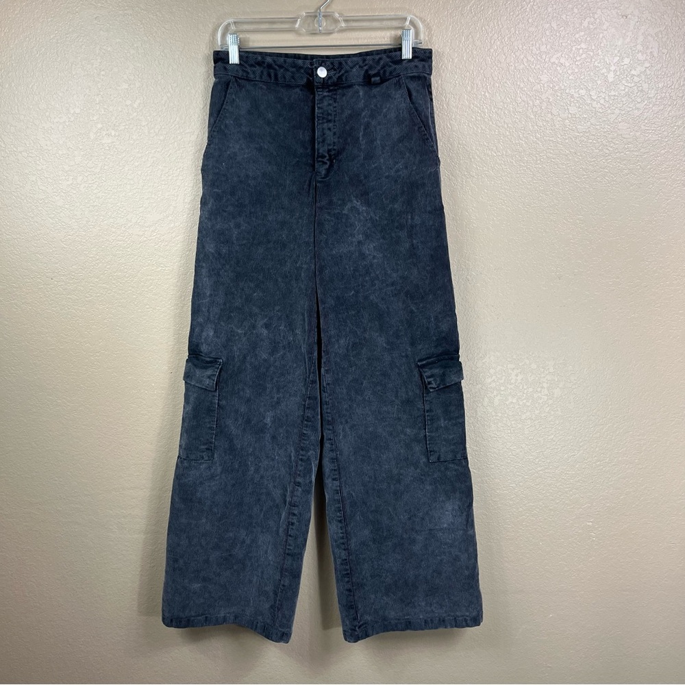Gray cargo corduroy wide leg high waist pants